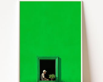 Sunny Green Wall Print, Minimalist Art Print, Bold Color Wall Art, Bold Minimalist Dopamine Home Decor, Modern Architecture Print