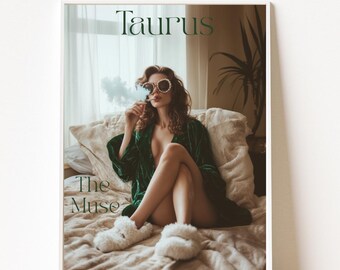 Taurus Poster, Elegant Zodiac Wall Art Print, Astrology Digital Download, Star Sign Home Decor, Feminine Artwork for Bedroom or Living Room