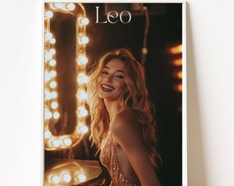 Leo Zodiac Poster, Bold Astrology Wall Art, Horoscope Star Sign Print, Home Decor, Printable Celestial Artwork for Home or Bedroom