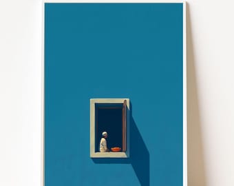 Sunny Window Blue Art Print: Bold Minimalist Dopamine Home Decor