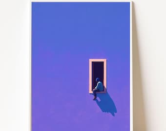 Purple Window Solitude Art Print, Minimalist Wall Decor, Dopamine Color Poster, Bold Modern Artwork, Dreamy Purple Aesthetic