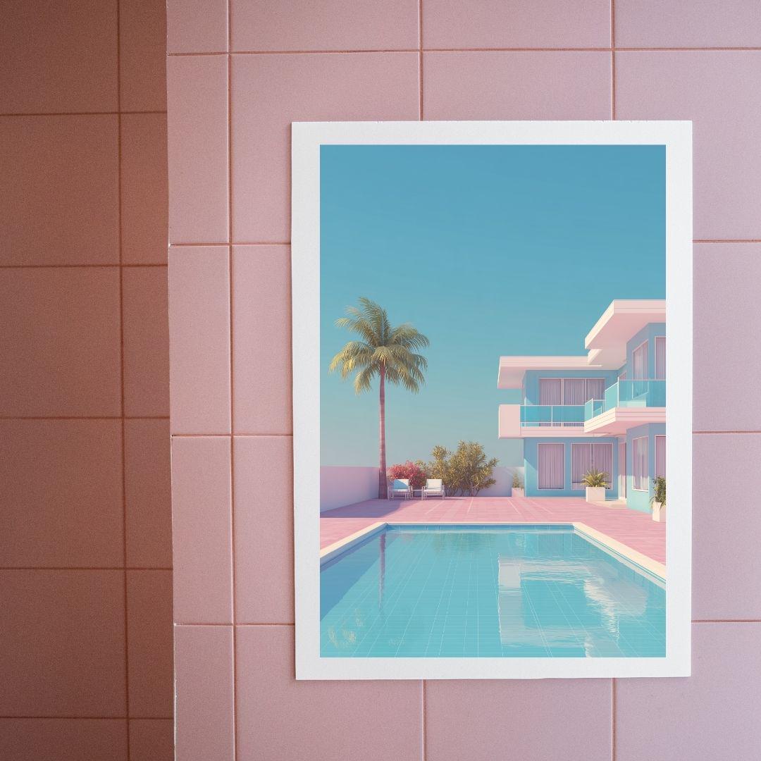 Retro Motel Print, Palm Tree Wall Art, Hiroshi Nagai Style