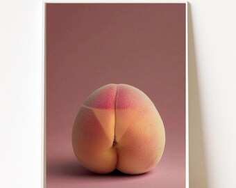 Peach Print, Funny Fruit Poster, Cheeky Wall Art, Summer Aesthetic Decor, Trendy Dorm Room Printable, Luxury Wall Art, Digital Print