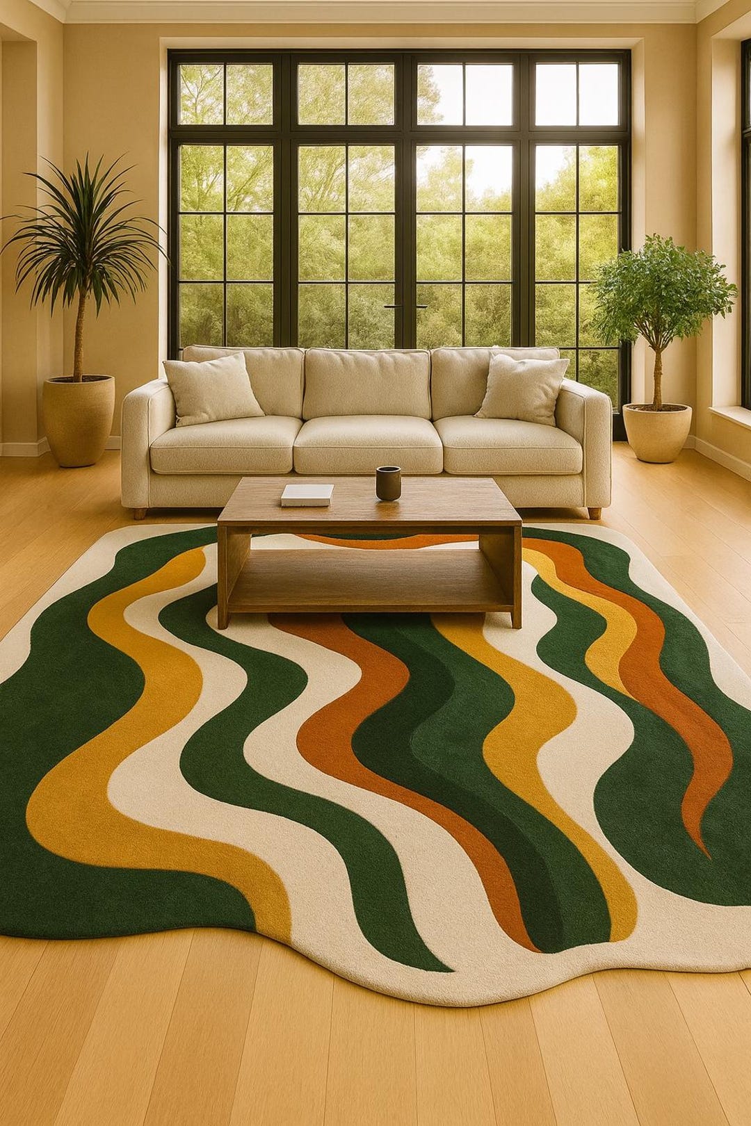 Abstract Wavy Area Rug – Modern Earth Tone Carpet for Living Room ...