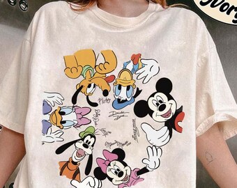 Retro Mickey and Friends Signatures Shirt, Balloon Shirt, Characters Tee, Mouse Head Tee, Mickey & Co Gift, DN Tee