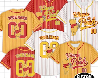 Custom Winnie the Pooh Baseball Jersey, Winnie the Pooh Jersey Shirt, Baseball Jersey Sports Gifts For Fans