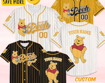 Custom Winnie the Pooh Baseball Jersey,   Winnie the Pooh Jersey Shirt,   Baseball Jersey Sports Gifts For Fans