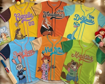 Camiseta de béisbol de Zootopia personalizada, camiseta de béisbol de Zootopia a juego con el equipo, regalo de cumpleaños