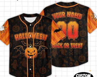 Custom Halloween Baseball Jersey – Spooky Team Uniform with Name Number, Blood Splatter, Pumpkin & Spiderweb Matching Trick or Treat Shirt