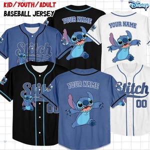 Camiseta de béisbol personalizada de Lilo y Stitch, camiseta personalizada para niños, jóvenes y adultos, camiseta de béisbol, regalo de cumpleaños de Stitch para fans de Stitch imagen 1