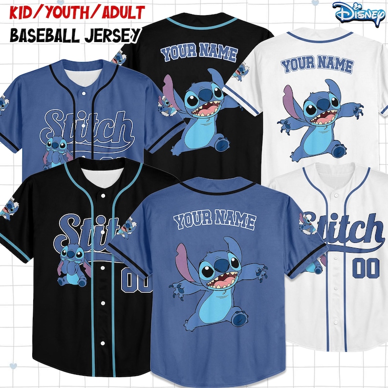 Camiseta de béisbol personalizada de Lilo y Stitch, camiseta personalizada para niños, jóvenes y adultos, camiseta de béisbol, regalo de cumpleaños de Stitch para fans de Stitch imagen 1