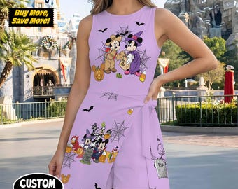 Halloween Mickey & Friends Tennis Dress Skirt, Spooky Costume Mickey Minnie Donald Goofy Dress, Tennis Dress Skirt
