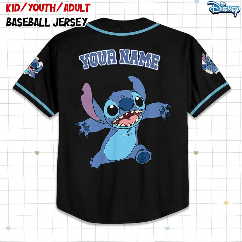Camiseta de béisbol personalizada de Lilo y Stitch, camiseta personalizada para niños, jóvenes y adultos, camiseta de béisbol, regalo de cumpleaños de Stitch para fans de Stitch imagen 4