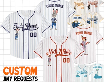 Personalized   Zootopia Baseball Jersey, Retro Judy Hopps Nick Wilde Kids Youth Adult Baseball Team, Powerline Stand Out Tour