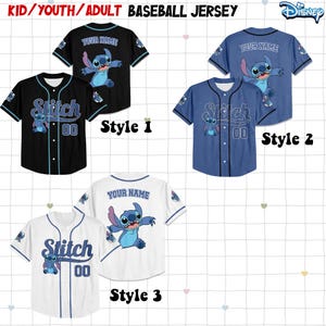 Camiseta de béisbol personalizada de Lilo y Stitch, camiseta personalizada para niños, jóvenes y adultos, camiseta de béisbol, regalo de cumpleaños de Stitch para fans de Stitch imagen 2