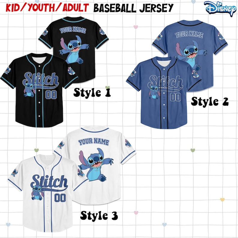 Camiseta de béisbol personalizada de Lilo y Stitch, camiseta personalizada para niños, jóvenes y adultos, camiseta de béisbol, regalo de cumpleaños de Stitch para fans de Stitch imagen 2
