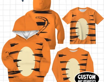 Tigger Cosplay Costume 3D T-Shirt, Winnie the Pooh Halloween Costume Family Matching Group Hoodie, Tigger Running Shirt, Birthday Tee