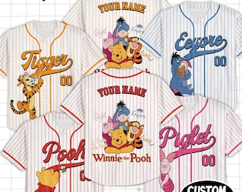 Custom Winnie the Pooh Baseball Jersey, Kid Youth Adult Jersey Baseball Jersey world Gift for Fans
