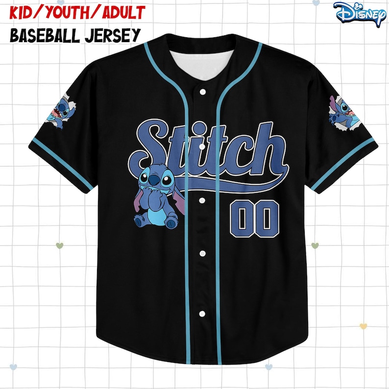 Camiseta de béisbol personalizada de Lilo y Stitch, camiseta personalizada para niños, jóvenes y adultos, camiseta de béisbol, regalo de cumpleaños de Stitch para fans de Stitch imagen 3