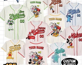 Custom   Mickey and Friends Sign Baseball Jersey, Custom Name   Game Day Kid Adult Jersey, Gift For Baseball Fan   Matching
