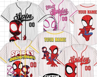 Personalize Spidey And His Amazing Friends Baseball Jersey, Custom Spider Ghost Spidey Spin Jersey,  land Trip Superhero Team Kid Shirt
