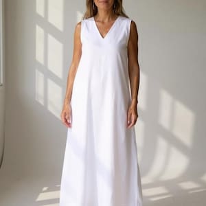 Linen Maxi Dress: Sleeveless V-Neck A-Line Summer Sundress