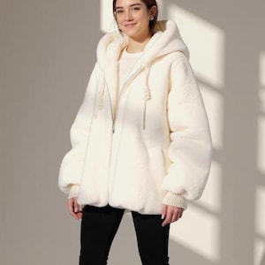 White Hooded Faux Fur Jacket - Etsy