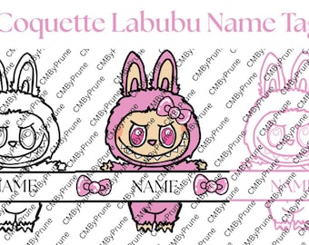 Coquette labubu name tag pink name badge with bows.