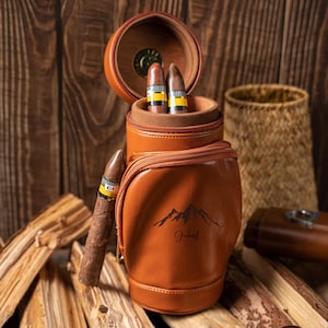 Luxury Leather Cigar Case with Humidor Travel Cigar Holder, Personalised Gift for Men, Groomsmen or Birthday Present,Leather Cigar Holder