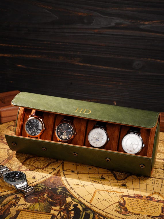Personalized 4 Slot Watch Roll, PU Leather Travel Watch Case for Men, Custom Monogram Watch Box, Father’s Day Gift, Groomsmen Gift for Him