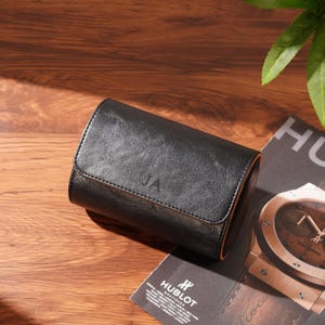 Personalized Leather Watch Roll, Single Watch Travel Case with Initials, Minimalist Watch Storage Gift for Men