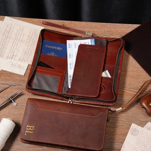 Personalized Leather Passport Holder Travel Wallet, Zipper Passport Organizer with Card Slots, Custom Initials Passport Case, Travel Gift