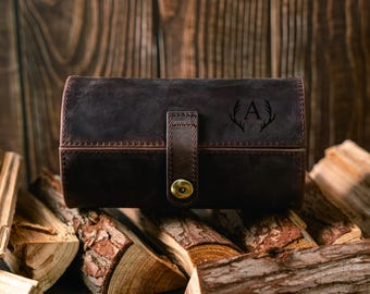 Personalisierte Leder-Sonnenbrillenhülle für Männer, individueller Name Reisebrillenhalter, braune Brillenhülle, Geschenk für Mann, Papa, Outdoor-Liebhaber