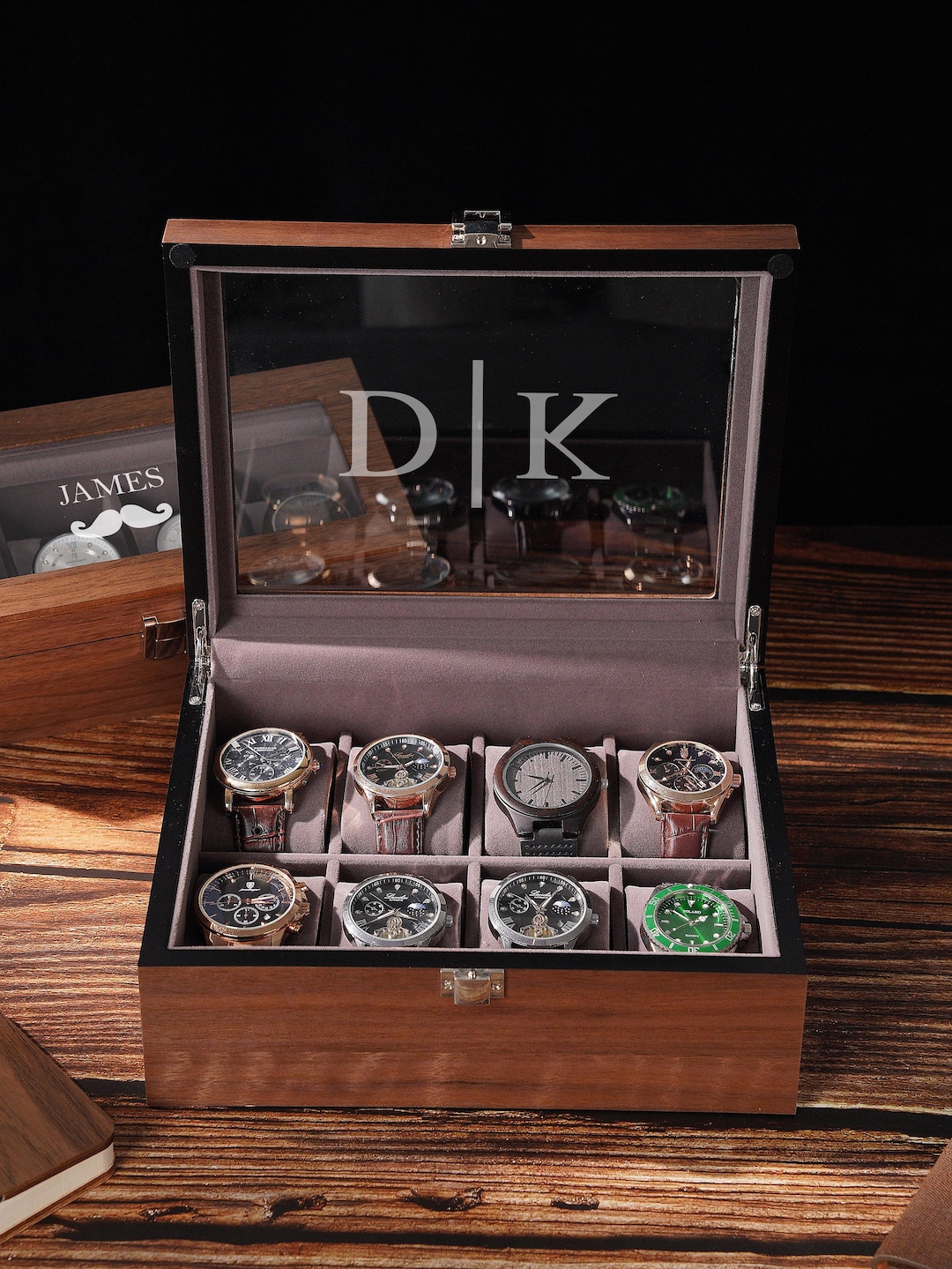Personalized Wooden Watch Box for Men, Glass Lid Watch Display Case ...