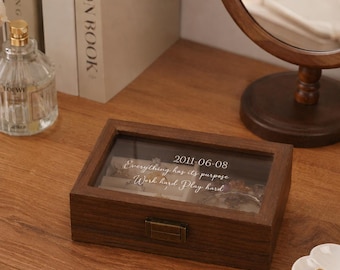 Personalized Jewelry Box for Women, Custom Glass Top Jewelry Organizer, Engraved Keepsake Box, Wedding Gift, Birthday Gift for Wife
