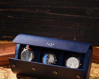 Personalized Leather Watch Roll, 3 Slot Travel Watch Case for Men, Custom Watch Organizer, Groomsmen Gift, Father’s Day Gift