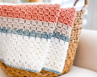 Easy Blanket Crochet Pattern, Block Stitch Crochet Throw Pattern, Easy Blanket Crochet Pattern - Terracotta Shores Blanket Pattern