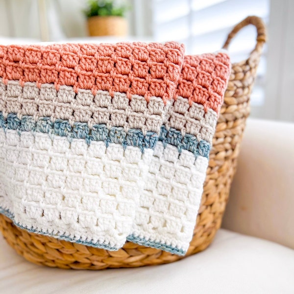 Patrón de manta fácil de crochet, patrón de manta de crochet con punto bloque, patrón de manta fácil de crochet - Patrón de manta Terracotta Shores