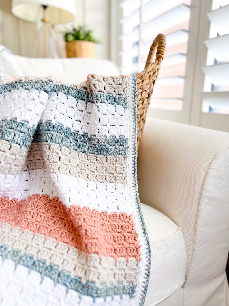 Easy Blanket Crochet Pattern, Block Stitch Crochet Throw Pattern, Easy Blanket Crochet Pattern Terracotta Shores Blanket Pattern image 3