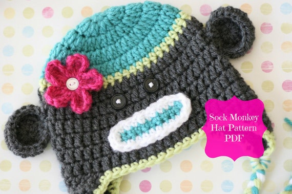 Sock Monkey Pattern, Crochet Monkey Hat Pattern, Crochet Pattern - Permission to Sell