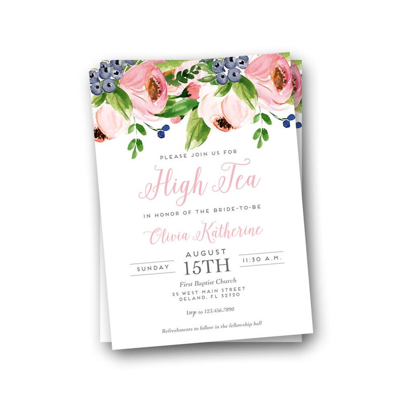 High Tea Shower Invitations High Tea Invitations High Tea Invitation Watercolor Bridal Shower Invitation