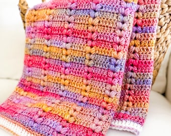 Puff Stitch Crochet Blanket Pattern, Easy Blanket Crochet Pattern, Throw Blanket, Baby Blanket - The Happy Hearts Blanket