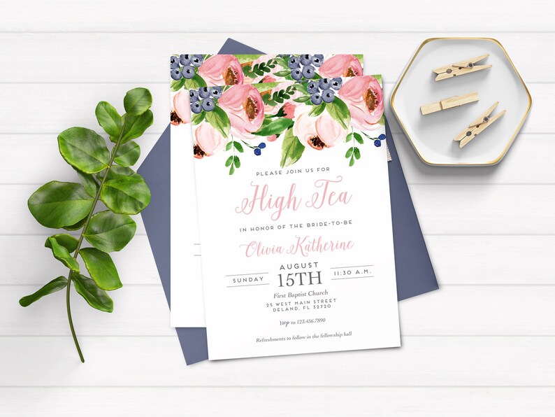 High Tea Shower Invitations High Tea Invitations High Tea Invitation Watercolor Bridal Shower Invitation