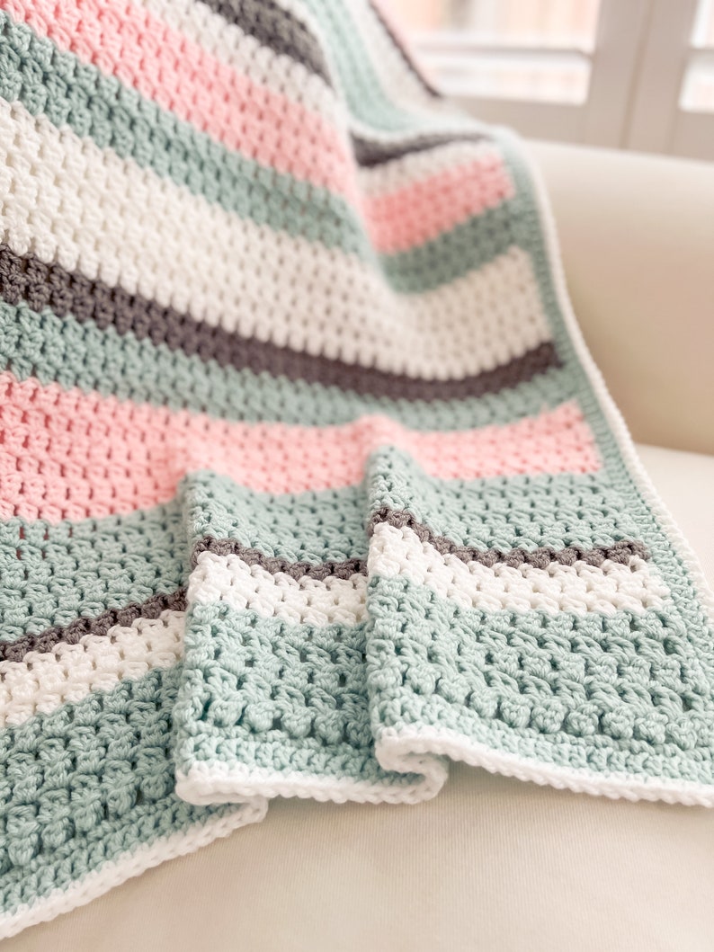 Double Crochet Cluster Stitch Blanket, Modern Crochet Blanket Pattern, Easy Crochet Blanket Pattern, Crochet Color Block Blanket Pattern image 7