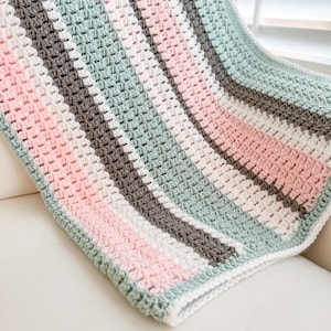 Double Crochet Cluster Stitch Blanket, Modern Crochet Blanket Pattern, Easy Crochet Blanket Pattern, Crochet Color Block Blanket Pattern image 8