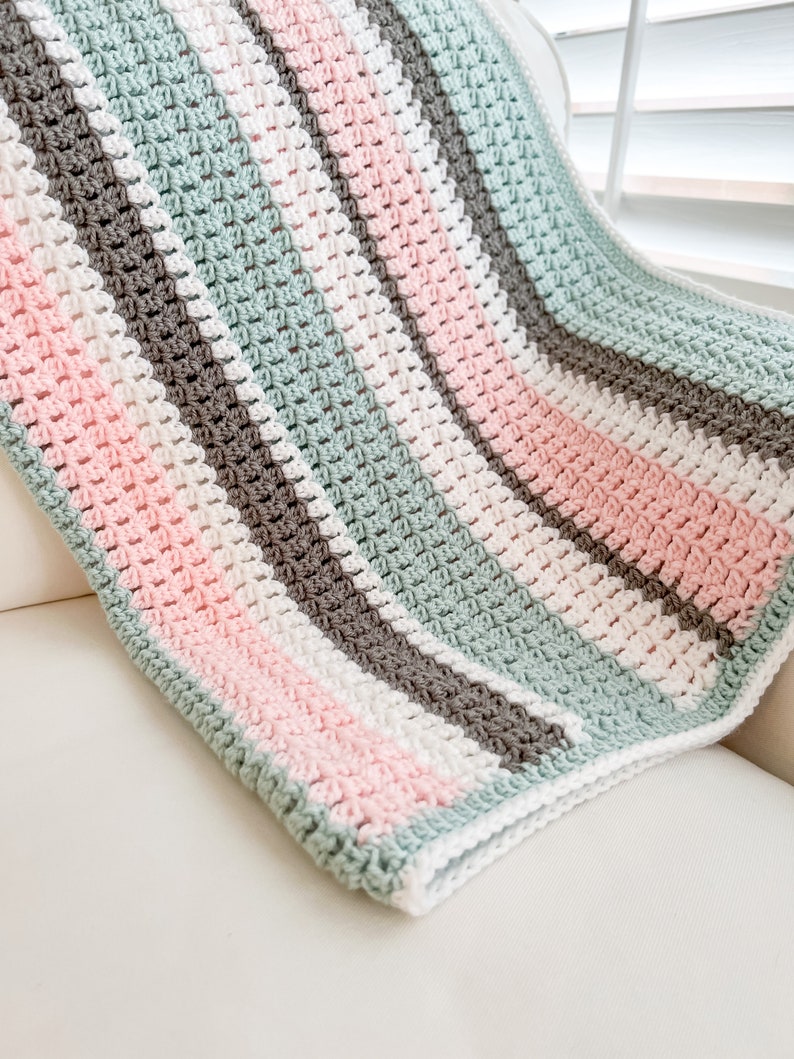 Double Crochet Cluster Stitch Blanket, Modern Crochet Blanket Pattern, Easy Crochet Blanket Pattern, Crochet Color Block Blanket Pattern image 8