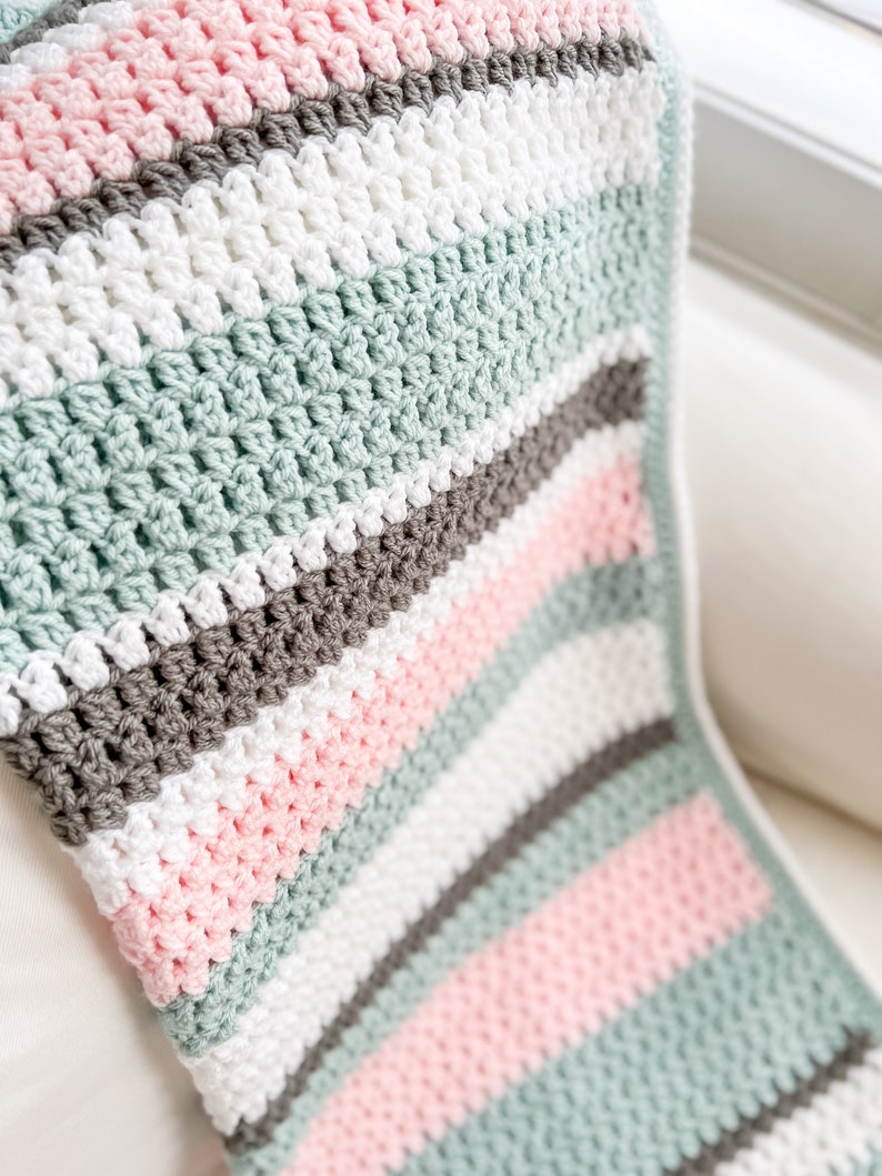 Double Crochet Cluster Stitch Blanket, Modern Crochet Blanket Pattern, Easy Crochet Blanket Pattern, Crochet Color Block Blanket Pattern image 2