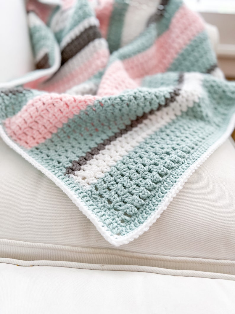 Double Crochet Cluster Stitch Blanket, Modern Crochet Blanket Pattern, Easy Crochet Blanket Pattern, Crochet Color Block Blanket Pattern image 4