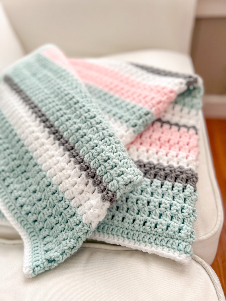 Double Crochet Cluster Stitch Blanket, Modern Crochet Blanket Pattern, Easy Crochet Blanket Pattern, Crochet Color Block Blanket Pattern image 5