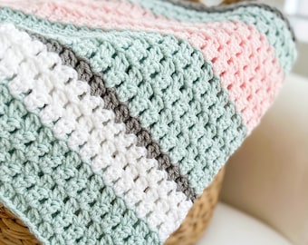 Double Crochet Cluster Stitch Blanket, Modern Crochet Blanket Pattern, Easy Crochet Blanket Pattern, Crochet Color Block Blanket Pattern